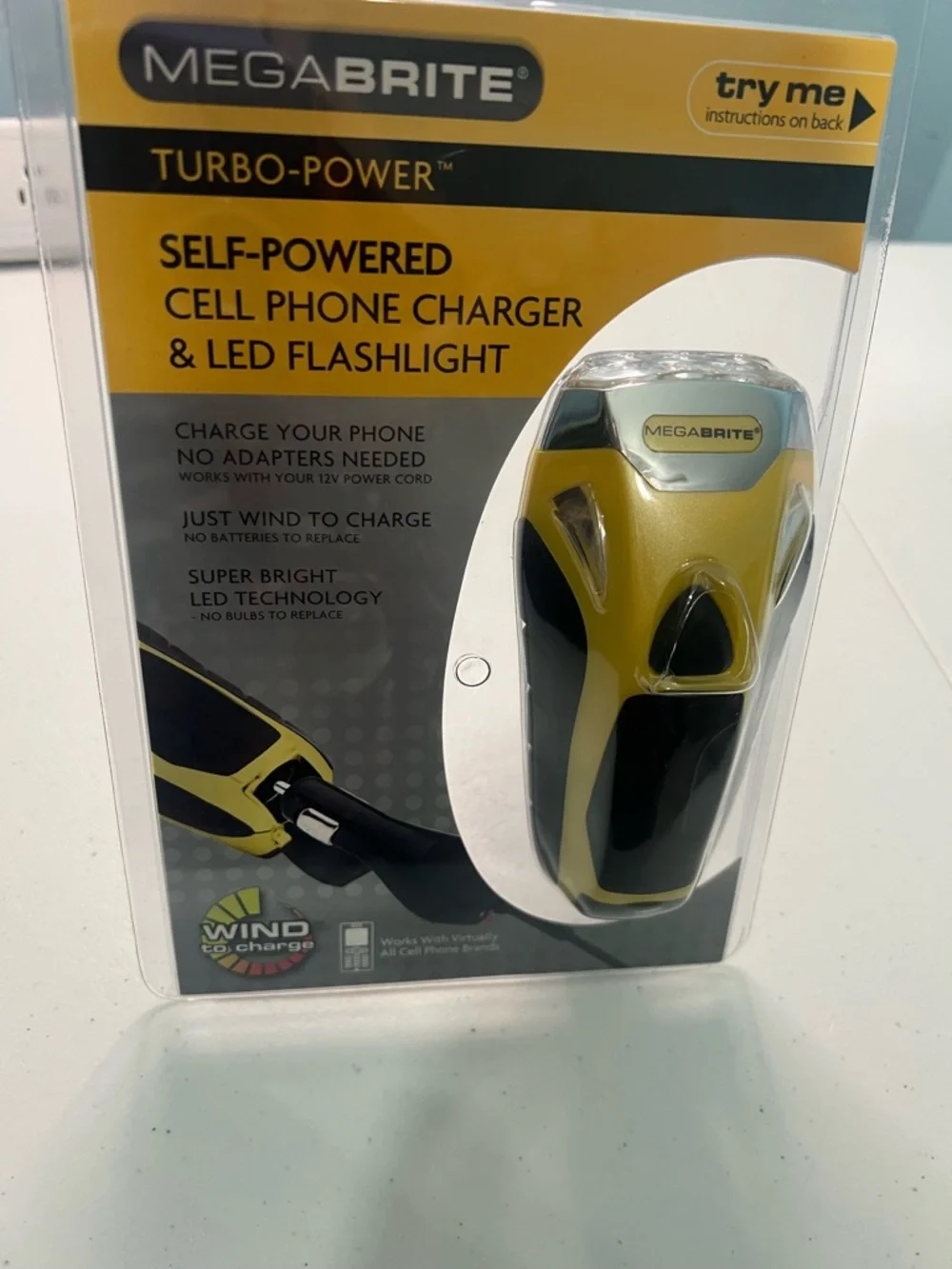 Turbo-Power Self-Powered Cell Phone Charger & LED Flashlight - Yellow